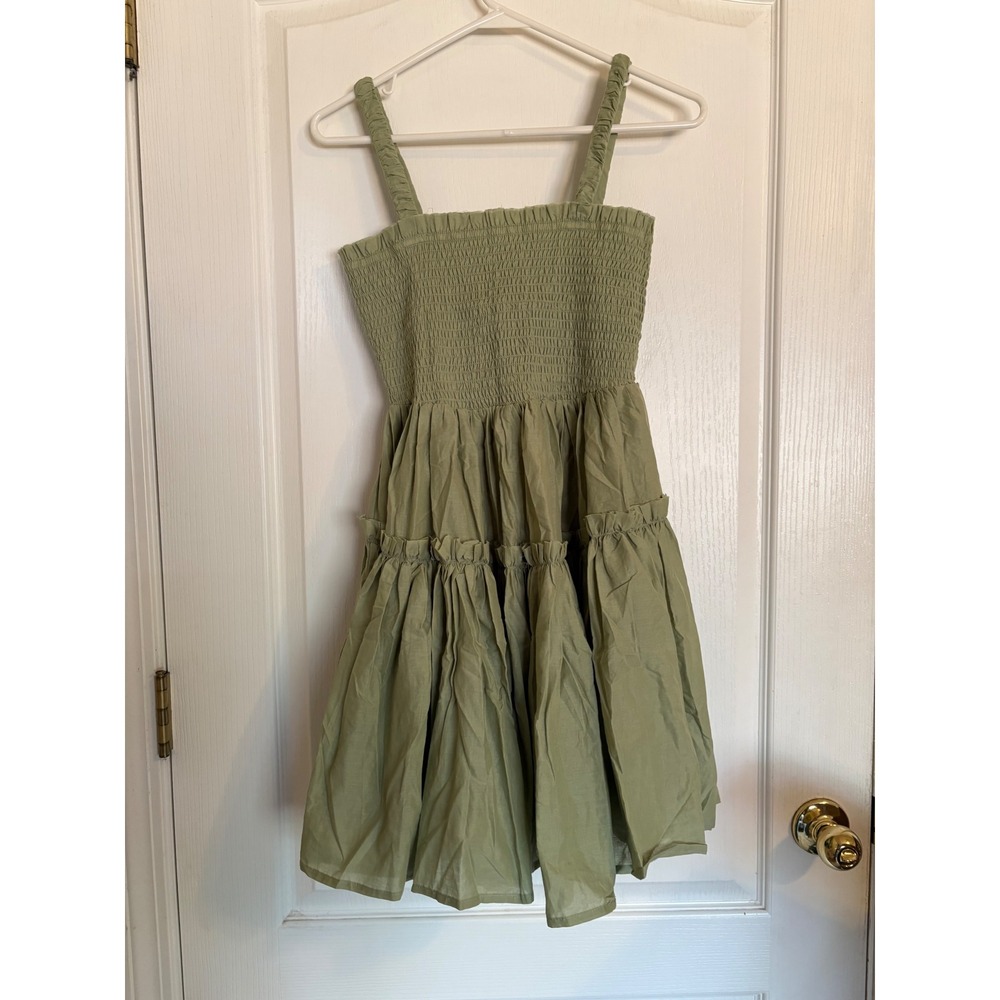 ASOS DESIGN Mini Dress NWOT Size 2 Green Smocked Tiered Ruffle Cotton Dress